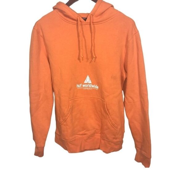 Men's HUF WorldWide Orange & White Hoodie Sweatshirt - Picture 1 of 14
